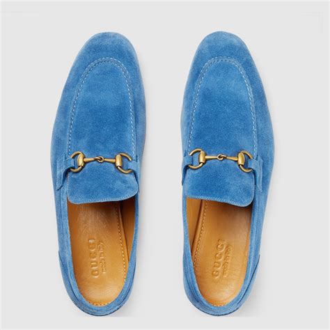 Mocassins Gucci Jordaan pour homme en daim bleu .